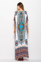 Printed V-Neck Side Slit Maxi Dress - Guy Christopher