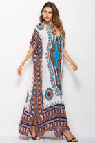 Printed V-Neck Side Slit Maxi Dress - Guy Christopher