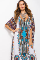 Printed V-Neck Side Slit Maxi Dress - Guy Christopher