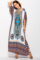 Printed V-Neck Side Slit Maxi Dress - Guy Christopher