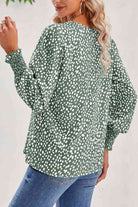 Printed V-Neck Smocked Lantern Sleeve Blouse - Guy Christopher