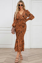 Printed V-Neck Smocked Midi Dress - Guy Christopher