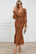 Printed V-Neck Smocked Midi Dress - Guy Christopher