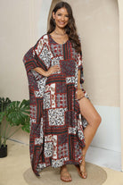 Printed V-Neck Split Maxi Dress - Guy Christopher