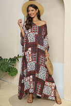 Printed V-Neck Split Maxi Dress - Guy Christopher