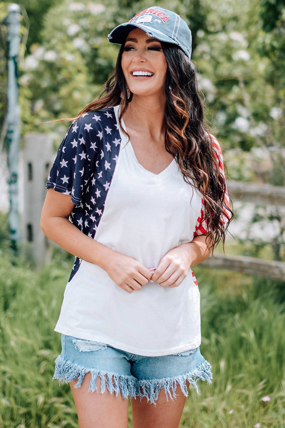 Proudly display your love for the land of the free with our US Flag V-Neck Tee Shirt - Let Your Heart Beat with Patriotism - Feel Elegant and Comfortable in a Classic Design That Honors America's Brave Heroes. - Guy Christopher