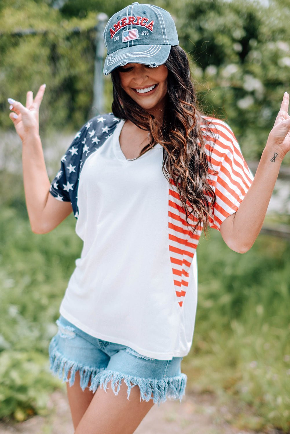 Proudly display your love for the land of the free with our US Flag V-Neck Tee Shirt - Let Your Heart Beat with Patriotism - Feel Elegant and Comfortable in a Classic Design That Honors America's Brave Heroes. - Guy Christopher