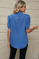 Puff Sleeve Collared Denim Top - Guy Christopher