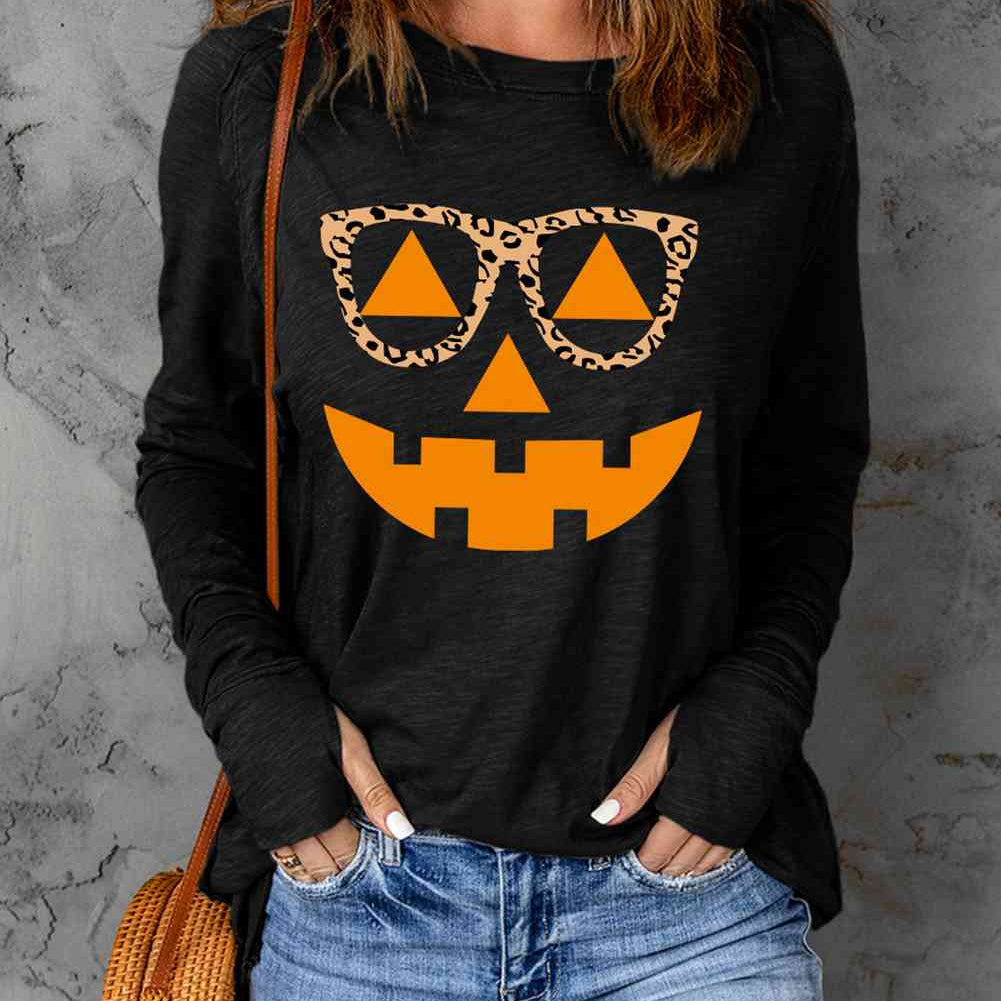 Pumpkin Face Graphic Long Sleeve T-Shirt - Guy Christopher