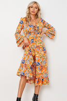 Queen of Hearts Printed Layered Flare Sleeve Split Tied Dress - Embrace your inner majesty with this regal masterpiece - Feel like royalty in every step - Guy Christopher