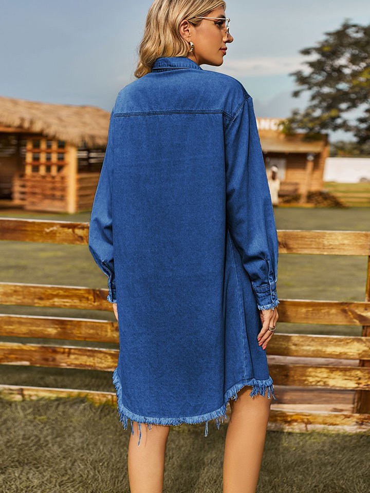 Raw Hem Collared Denim Dress - Guy Christopher