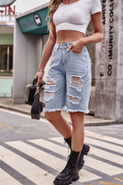 Raw Hem Distressed Denim Shorts with Pockets - Guy Christopher