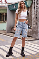 Raw Hem Distressed Denim Shorts with Pockets - Guy Christopher