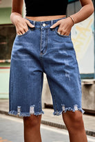 Raw Hem High Waist Denim Shorts with Pockets - Guy Christopher