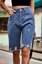 Raw Hem High Waist Denim Shorts with Pockets - Guy Christopher