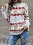 Reindeer & Snowflake Round Neck Sweater - Guy Christopher