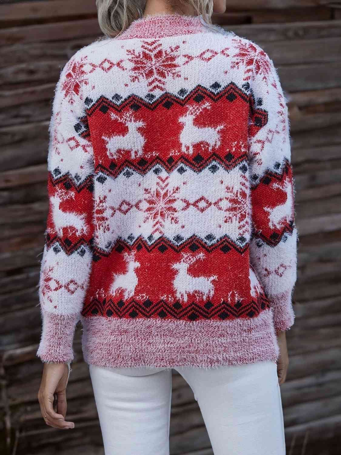 Reindeer & Snowflake Round Neck Sweater - Guy Christopher