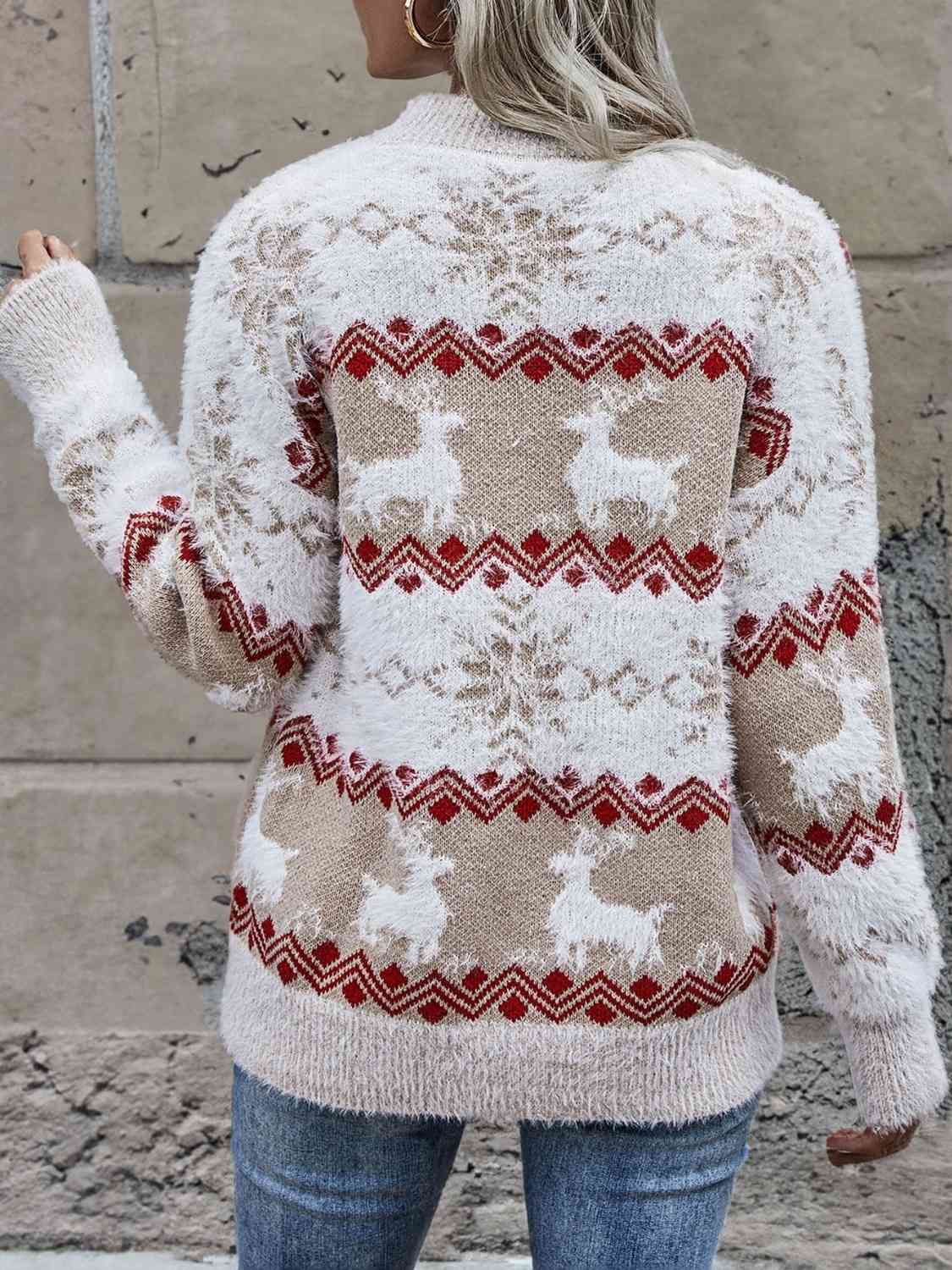 Reindeer & Snowflake Round Neck Sweater - Guy Christopher