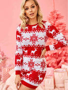 Reindeer & Snowflake Round Neck Sweater Dress - Guy Christopher