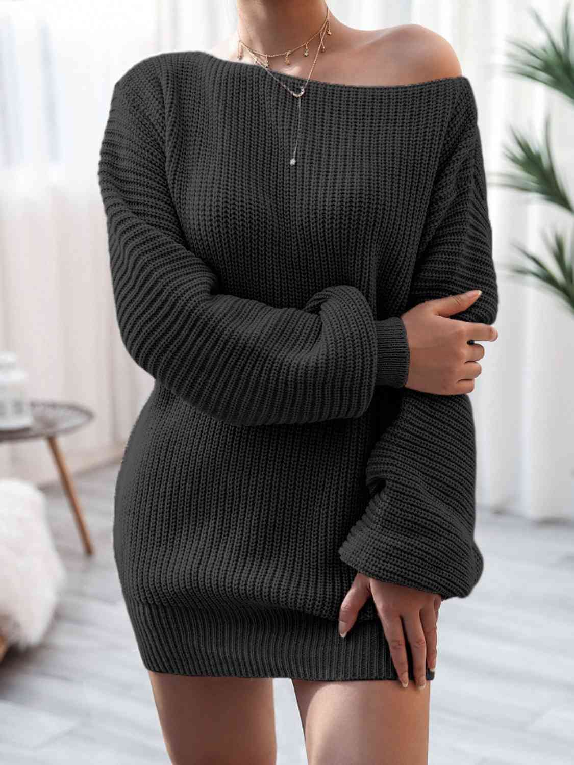 Rib-Knit Mini Sweater Dress - Guy Christopher