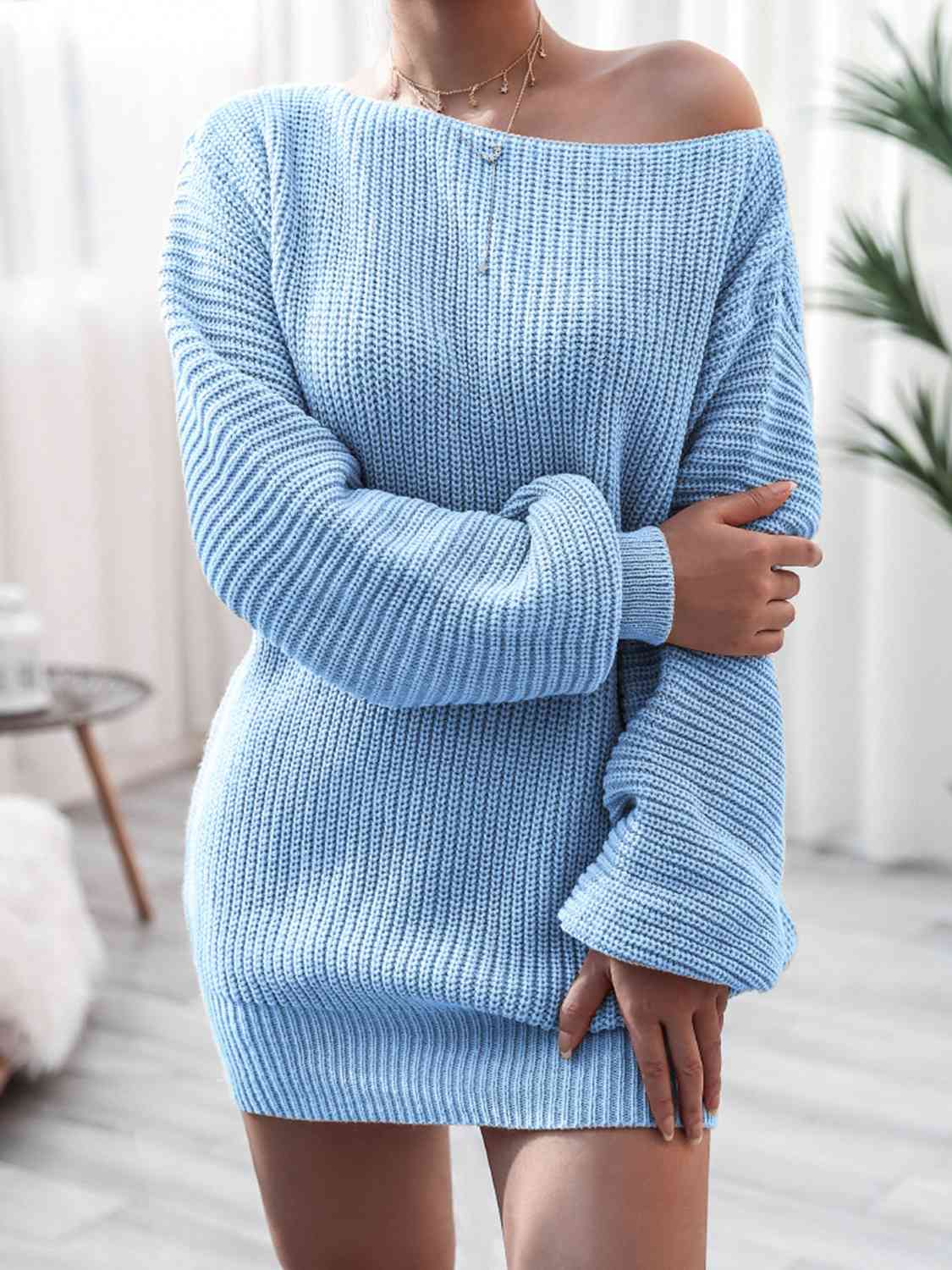 Rib-Knit Mini Sweater Dress - Guy Christopher