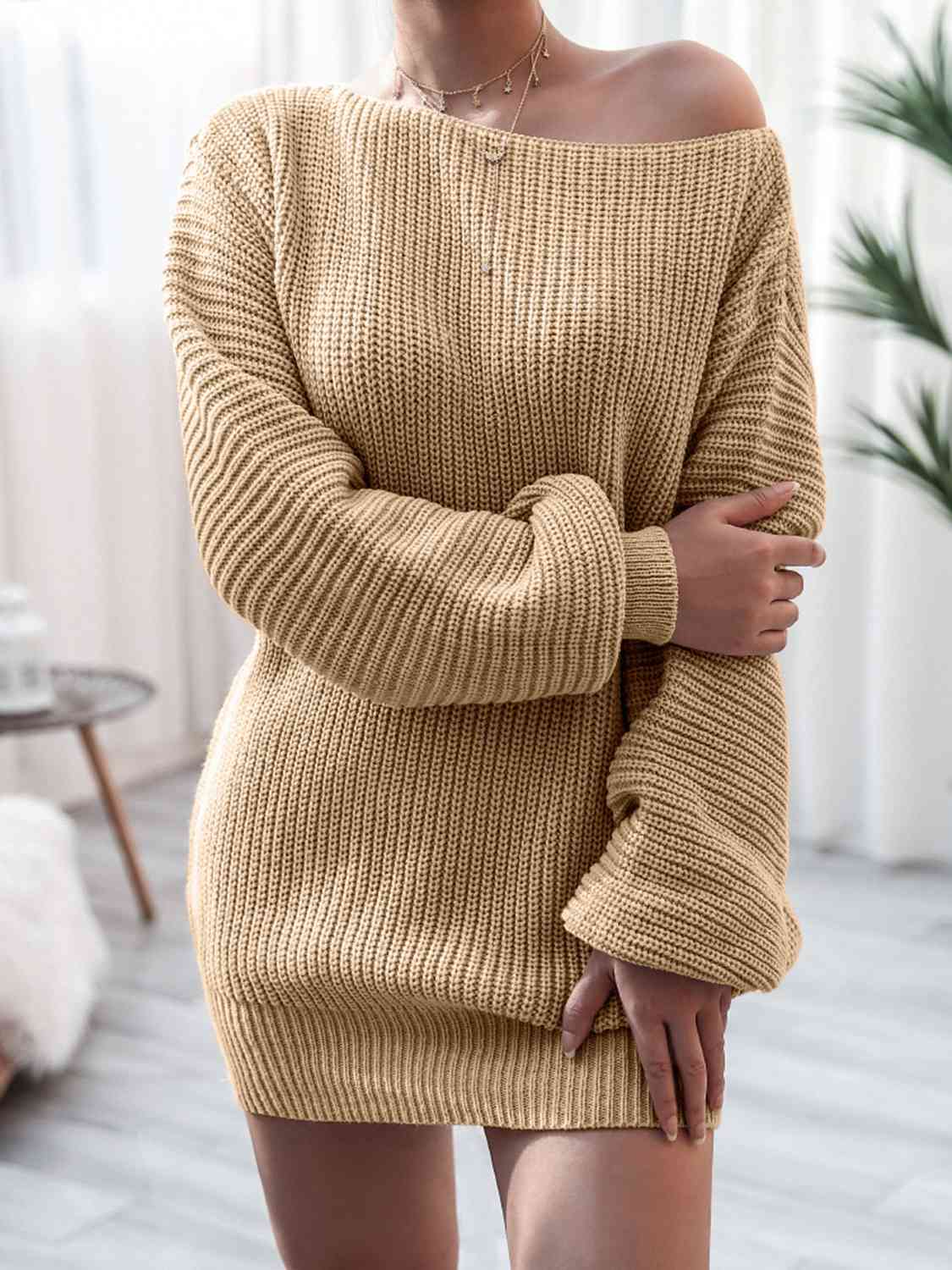 Rib-Knit Mini Sweater Dress - Guy Christopher