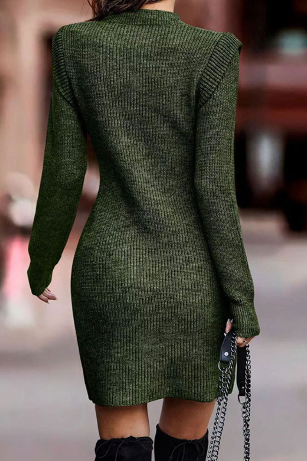 Rib-Knit Round Neck Sweater Dress - Guy Christopher