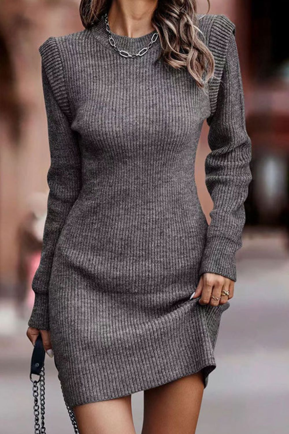 Rib-Knit Round Neck Sweater Dress - Guy Christopher