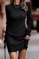 Rib-Knit Round Neck Sweater Dress - Guy Christopher