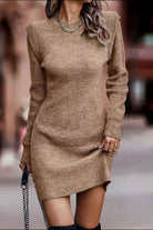 Rib-Knit Round Neck Sweater Dress - Guy Christopher