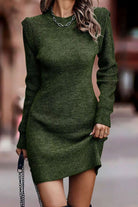 Rib-Knit Round Neck Sweater Dress - Guy Christopher