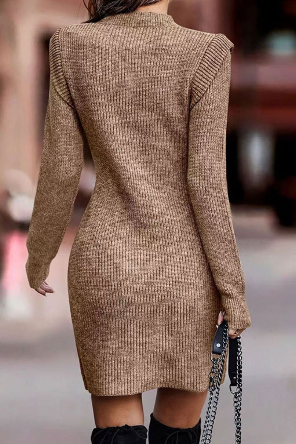 Rib-Knit Round Neck Sweater Dress - Guy Christopher