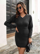 Rib-Knit V-Neck Sweater Dress - Guy Christopher