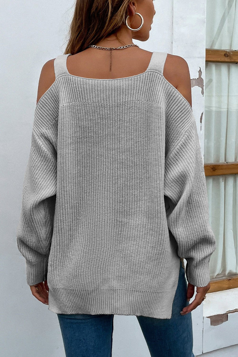 Ribbed Cold Shoulder Long Sleeve Knit Top - Guy Christopher