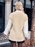 Ribbed Collared Neck Dropped Shoulder Blouse - Guy Christopher