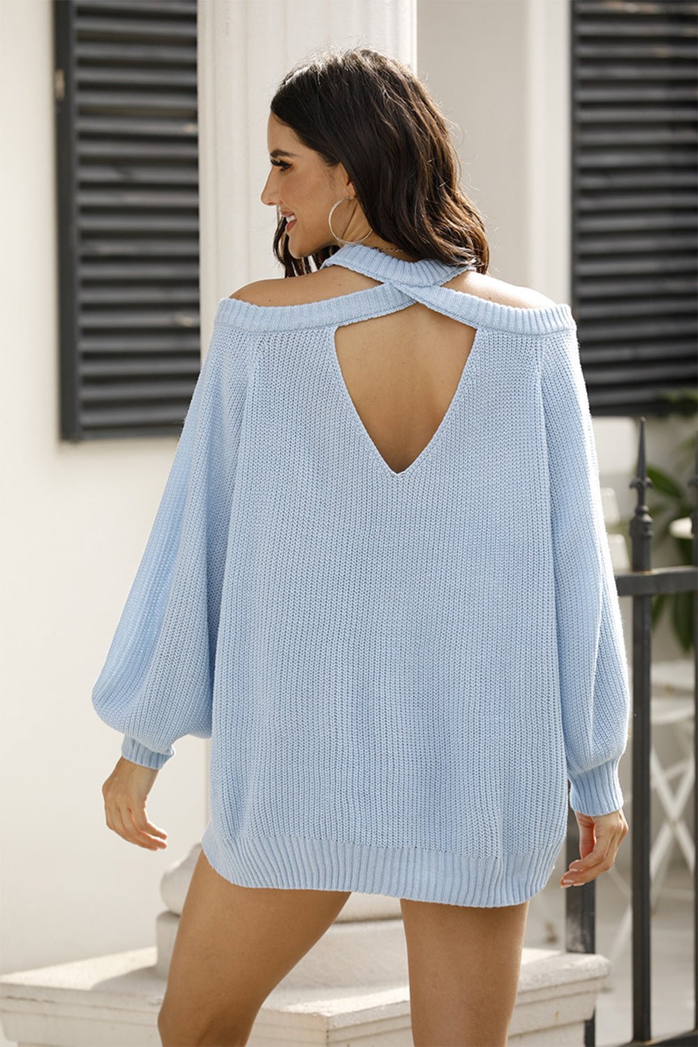 Ribbed Long Sleeve Cold Shoulder Knit Top - Guy Christopher