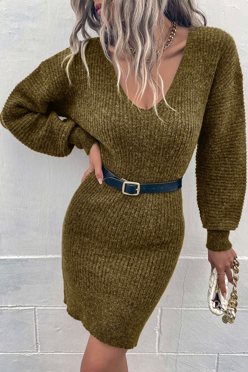 Ribbed Long Sleeve Sweater Dress - Guy Christopher
