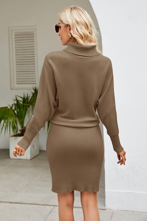 Ribbed Mock Neck Long Sleeve Dress - Guy Christopher