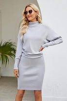 Ribbed Mock Neck Long Sleeve Dress - Guy Christopher