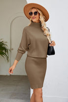 Ribbed Mock Neck Long Sleeve Dress - Guy Christopher