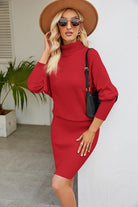 Ribbed Mock Neck Long Sleeve Dress - Guy Christopher