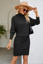 Ribbed Mock Neck Long Sleeve Dress - Guy Christopher