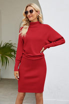 Ribbed Mock Neck Long Sleeve Dress - Guy Christopher