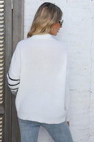 Ribbed Notched Neck Striped Long Sleeve Sweater - Guy Christopher