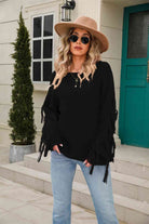 Ribbed Round Neck Fringe Detail Sweater - Guy Christopher