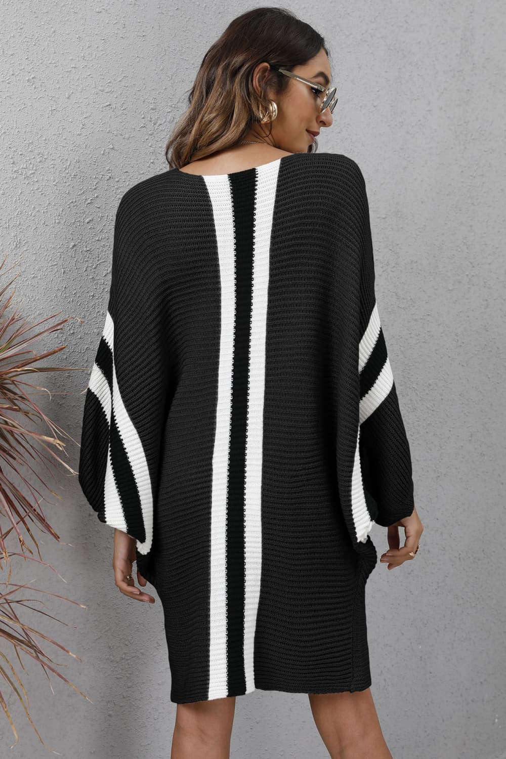 Ribbed Round Neck Long Sleeve Sweater Dress - Guy Christopher