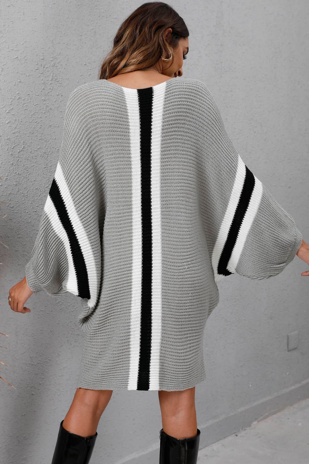 Ribbed Round Neck Long Sleeve Sweater Dress - Guy Christopher