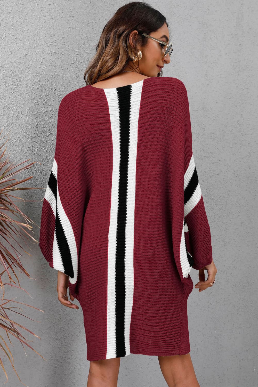 Ribbed Round Neck Long Sleeve Sweater Dress - Guy Christopher