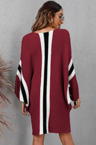 Ribbed Round Neck Long Sleeve Sweater Dress - Guy Christopher