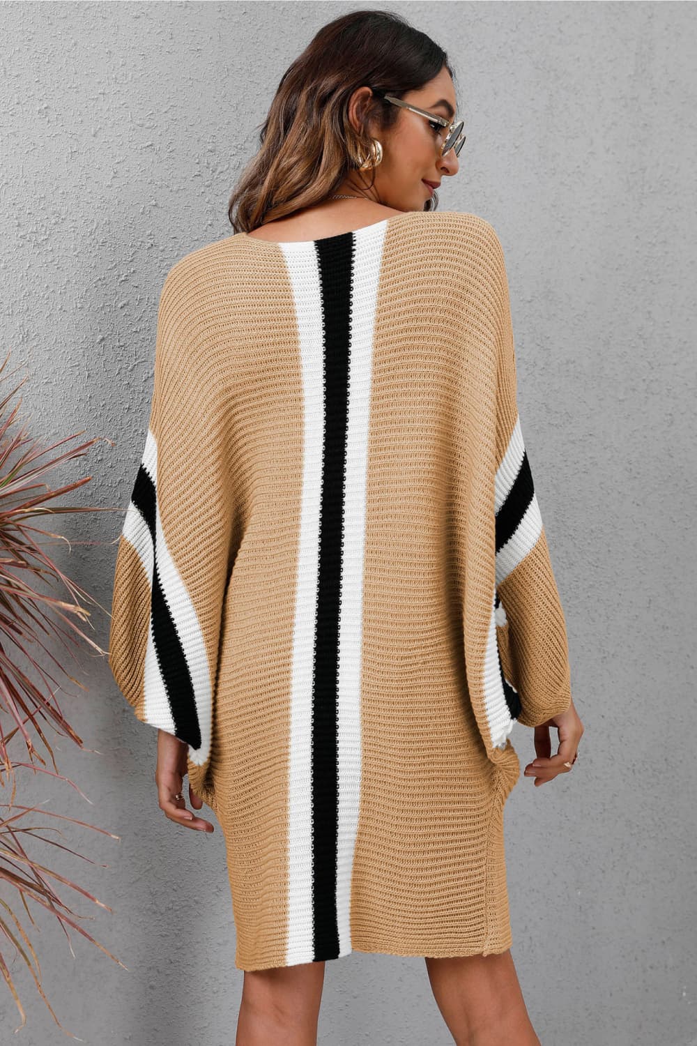 Ribbed Round Neck Long Sleeve Sweater Dress - Guy Christopher